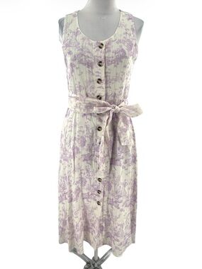 The J. Peterman Company Toile Print Dress Sz 4 purple white button front